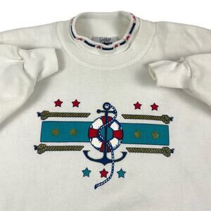 Vintage Boat Marina Sailor Sea Anchor Ocean White Crewneck Size Large